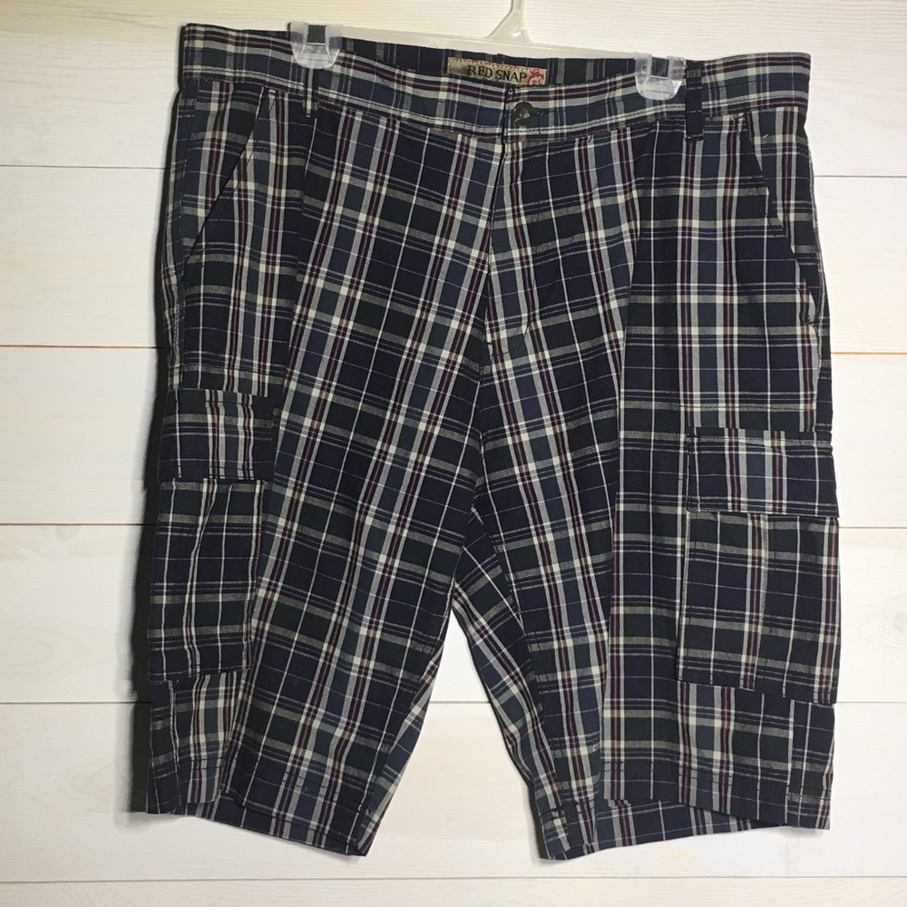 Red Snap plaid cargo shorts